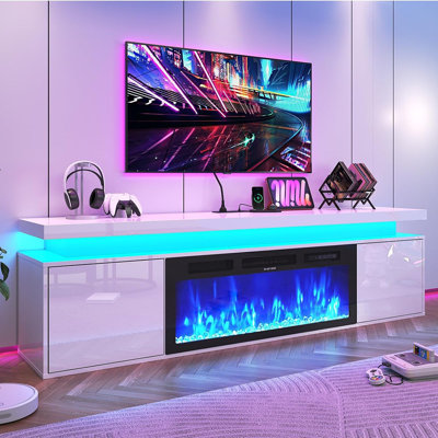 Meuble télé flottant ultrabrillant avec foyer à DEL 36 po - console multimédia moderne pour téléviseur de 80 po ou moins