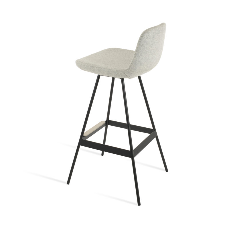 Tabouret Pera Balat, Noir, Laine argentée, Tabouret de comptoir (siège d'une hauteur de 24 p