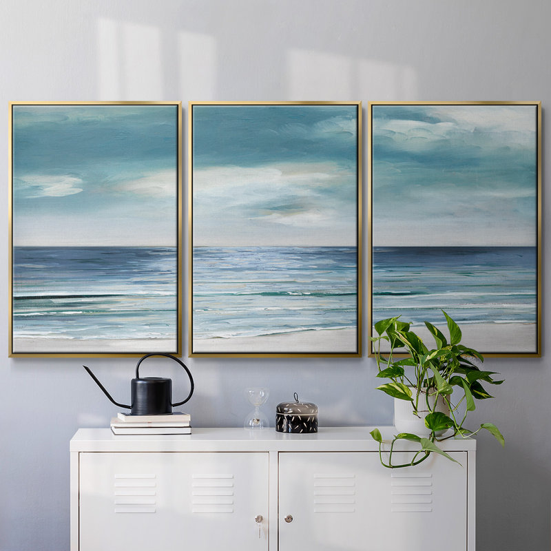 "Blue Silver Shore", reproduction sur toile 3 pièces, Noir, H 36 po x l 75 po x P 2 po