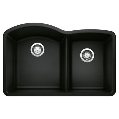 Diamond Silgranit 32" 60/40 Double Bowl Undermount Kitchen Sink - Coal Black