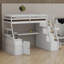 Lit mezzanine avec tiroirs, tablettes et bureau-533207087