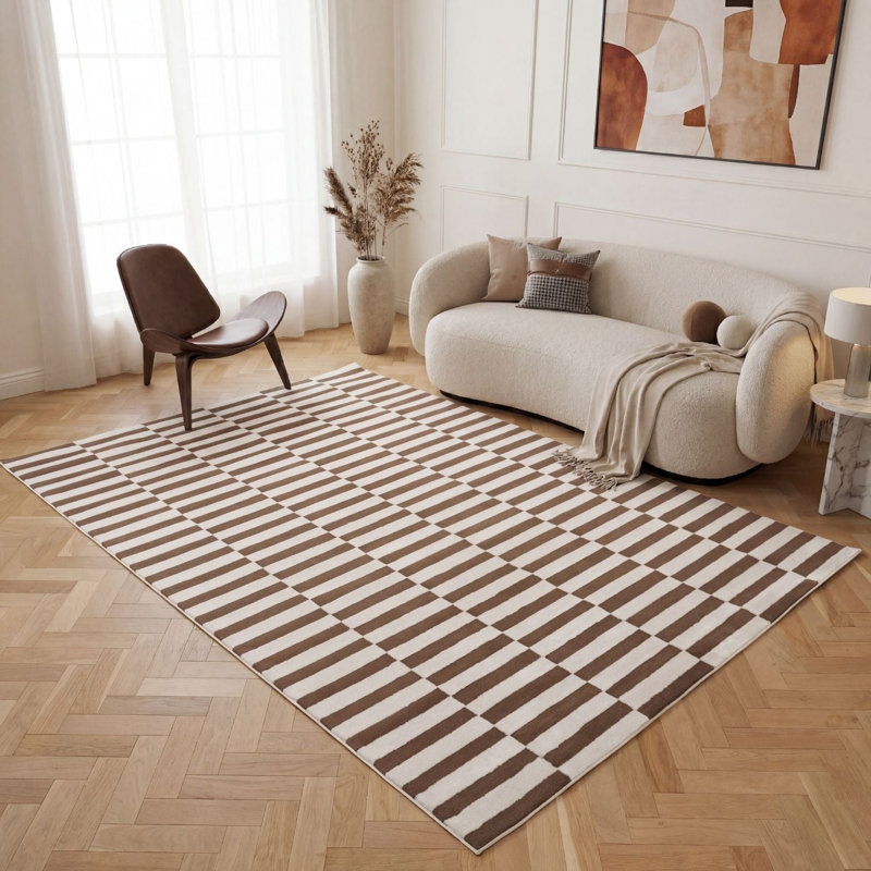 Loft Modern Striped Living Room Area Rug and Runner Soft Pile, Brown/Ivory, Rectangle 80 x 150 cm