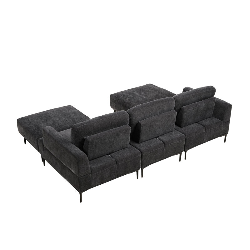 Canapé rembourré avec tabouret 2 pièces, 3, H 33 po x l 100 po x P 71 po, Gris