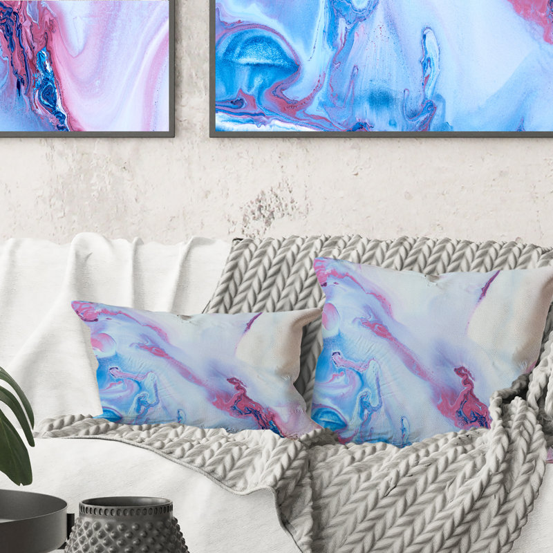 Coussin Blue And Pink Marble, 16 po x 16 po