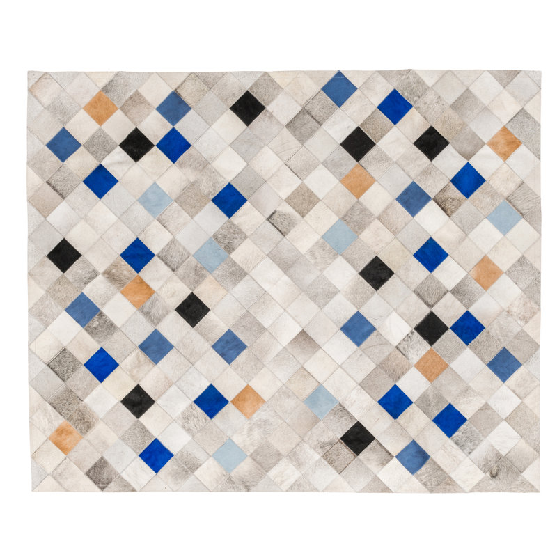 Falling Squares Cowhide Argyle Area Rug, Rectangle 5'2" x 6'6"