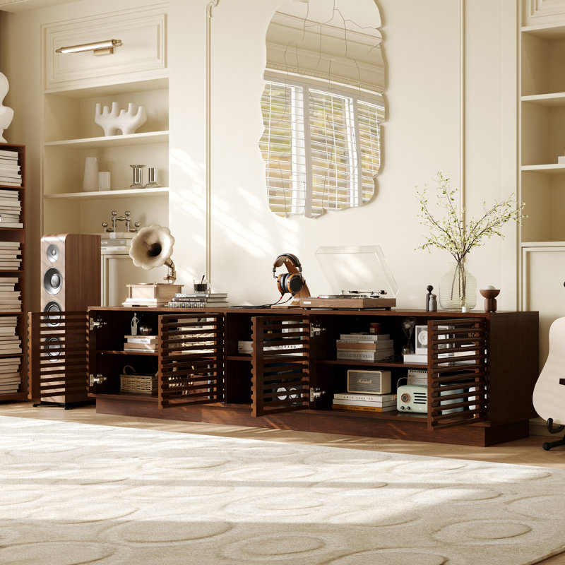 78.7"W Solid Wood Record Player Stand Audio Cabinet