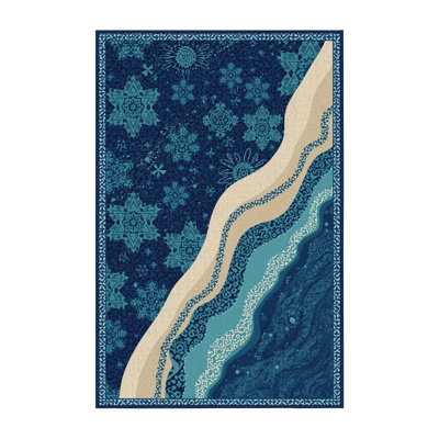 Tapis marocain doux et moelleux bleu d'inspiration mondiale Olivet
