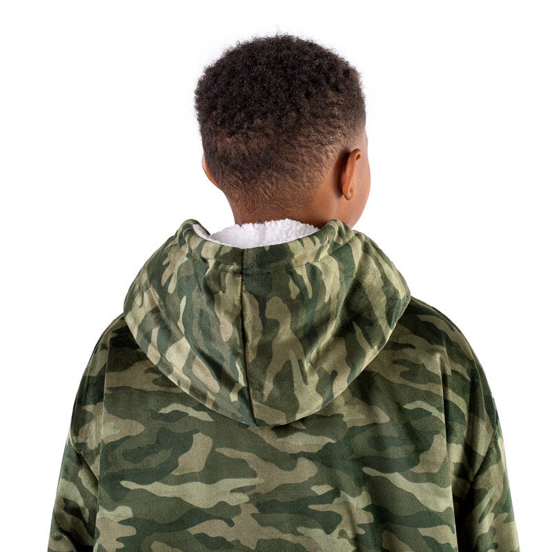 Couverture en sherpa à capuche portable, Camouflage - vert forêt, Jeunesse