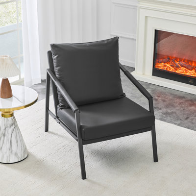 Chaise d'appoint moderne en similicuir avec structure en métal, fauteuil rembourré pour le salon, la chambre à coucher et le coin lecture