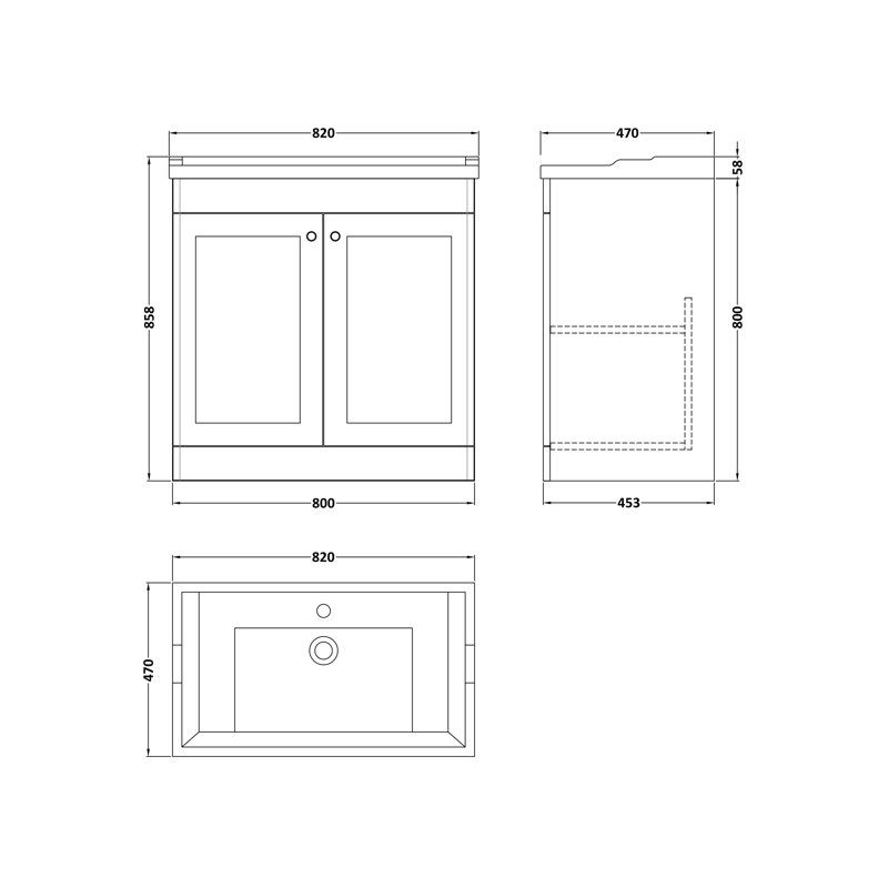 Classique 800mm Double Bathroom Vanity with Vanity Top, Satin White