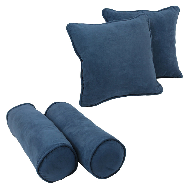 4 Piece Microsuede Throw/Bolster Pillow Set, Indigo