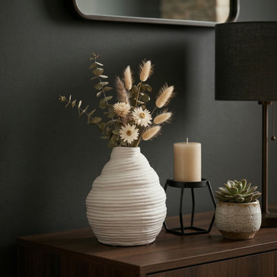 Grand vase décoratif en terre cuite texturé décoratif pour la maison et le bureau - Vase rond moderne en pot pour arrangement floral