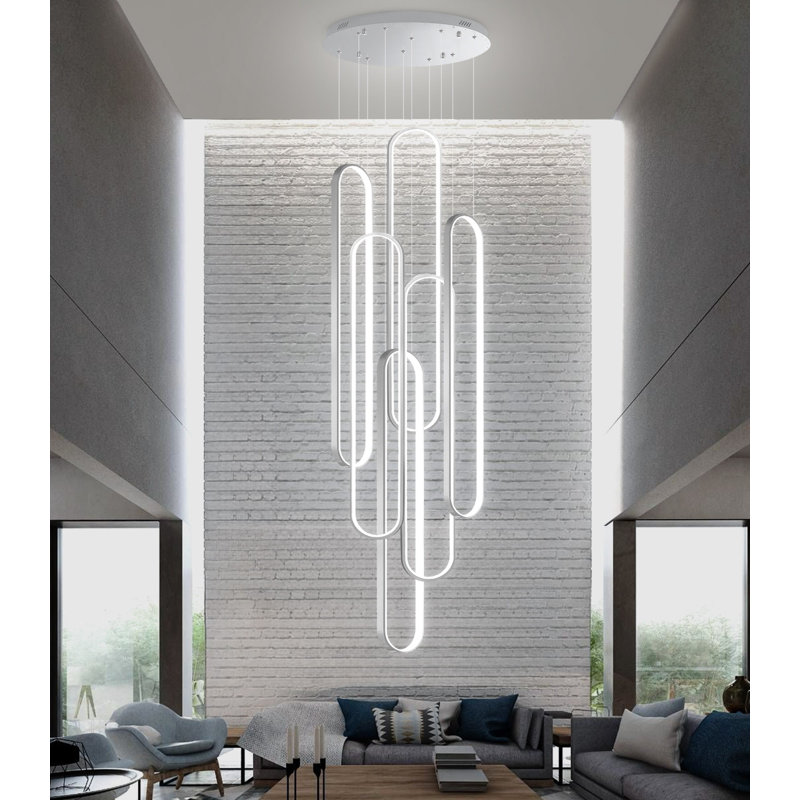 6 - Light Dimmable Led Linear Chandelier, Silver, 138" H x 23.6" W x 23.6" D, 162 W