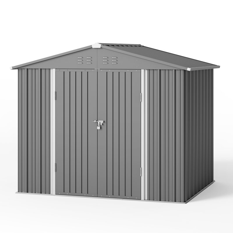 8 ft. L 6 ft. D Metal storage with frame and lockable door, Gris