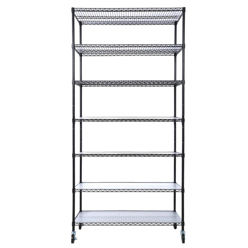 Étagère en métal robuste à 7 niveaux, support de rangement réglable chromé avec roulettes et tablettes, H 81,5 po x L 48 po x P 18 po pour le garage, le sous-sol, le commercial, la cuisine
