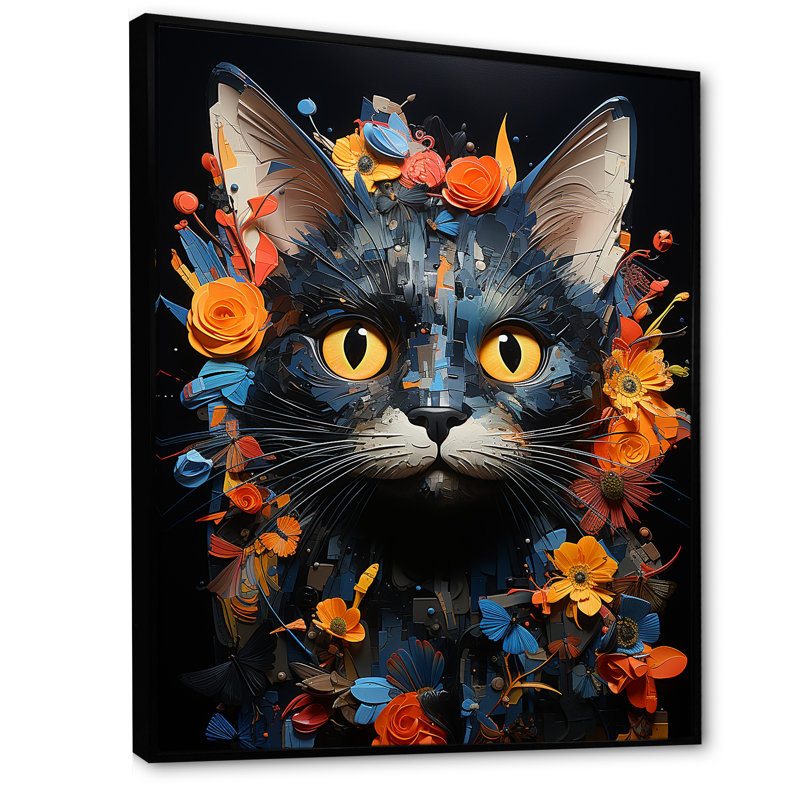 «Pixiebob Pondering Cat Collage», impressions sur toile, H 32 po x l 16 po x P 1 po, Cadre flottant noir