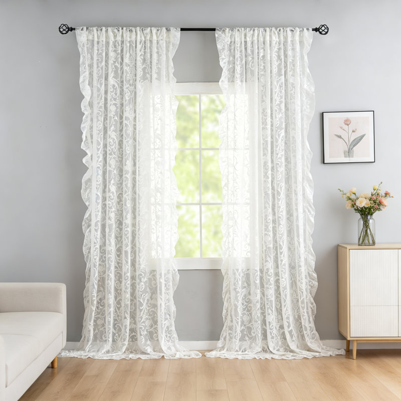 Rideaux transparents ivoire brodés en dentelle 59 x 96 po 2 panneaux