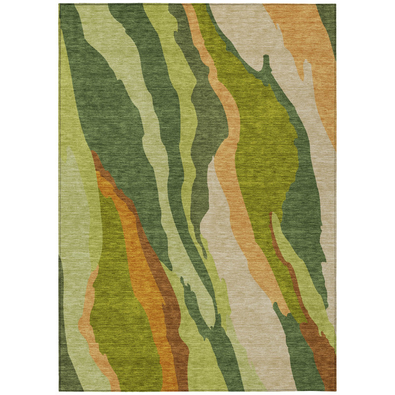Petala Green Washable Indoor-Outdoor Rug - , 5' x 7'6"