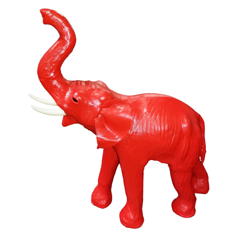 Éléphant en cuir Hillenbrand, Rouge, H 15 po x l 18 po x P 6 po, Papier mâché
