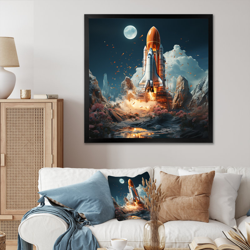 Rocketship Cosmic Odyssey sur impression sur toile, H 24 po x l 24 po x P 1 po, Cadre simple noir
