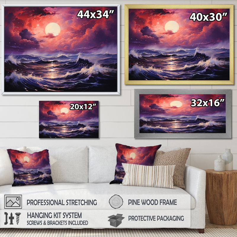 Océan coucher de soleil tempête 1 - tempêtes, art mural, Toile tendue, H 16 po x l 32 po x P 1 po