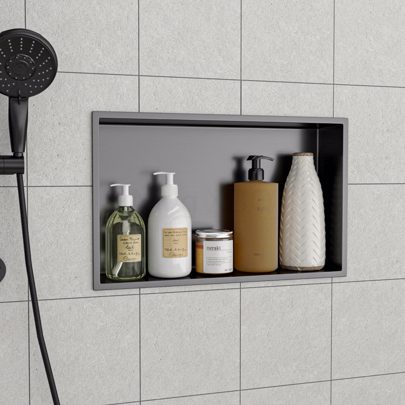 21" X 13" Stainless Steel Shower Niche, Gunmetal Black, 13" H x 21" W x 3.94" D, Gunmetal Black