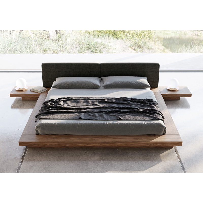 Upholstered Bed, Queen, Walnut/Pearl Gray Fabric