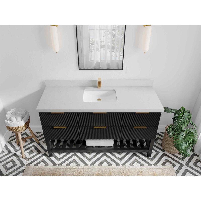 60'' Single Bathroom Vanity with Quartz Top, Carrara Quartz