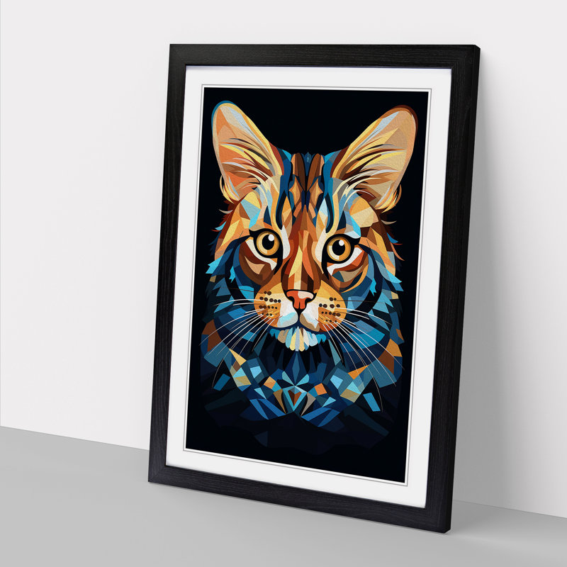 Bengal Cat Cubism No.2 - Single Picture Frame Print on Wood, Black Framed, 64cm H x 46cm W x 2cm D