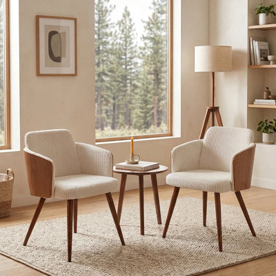 49cm H Corduroy Upholstered Armchair in White