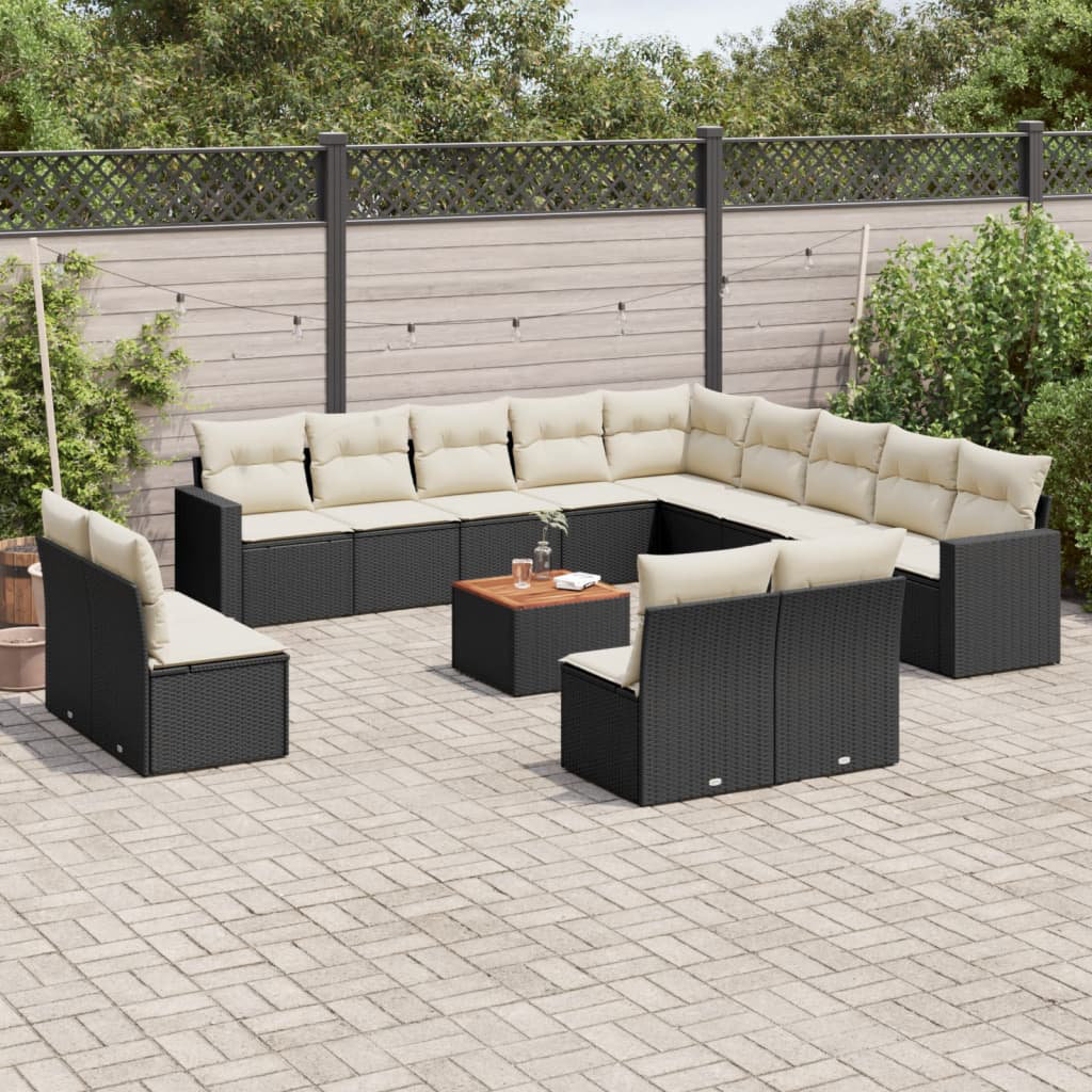 Vidaxl 14-Tlg. Garten-Sofagarnitur Mit Kissen Schwarz Polyrattan