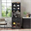 Armoire de cuisine noire avec support à micro-ondes et compartiment ouvert-223137565