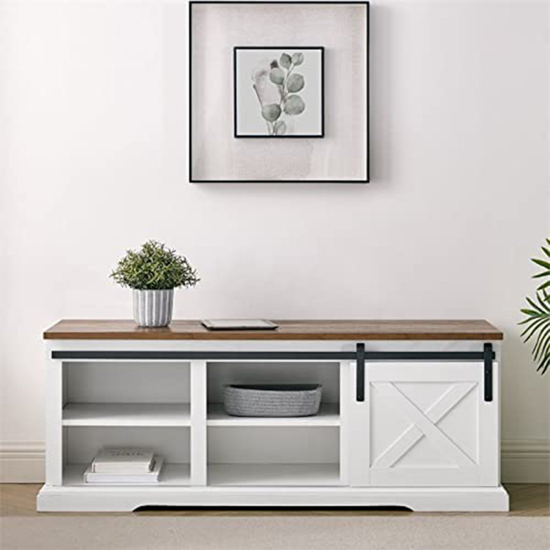 Banc de rangement à porte coulissante Kosjo, Blanc / Brun