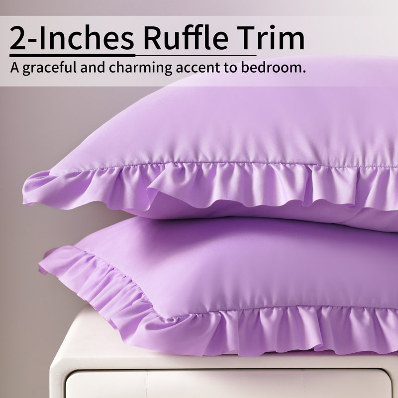 Paquet de 2 taies décoratives à bord froncé, enveloppes décoratives pour chambre à coucher, Grand lit, Mauve clair