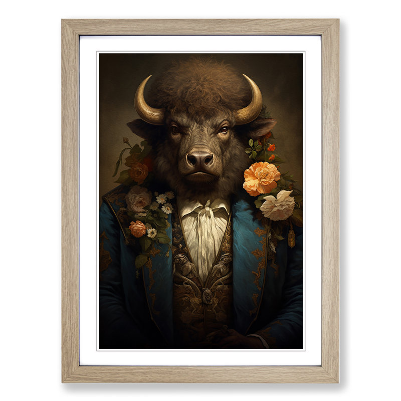 Bison Rococo - Framed Print, Oak, 46cm H x 34cm W x 2cm D