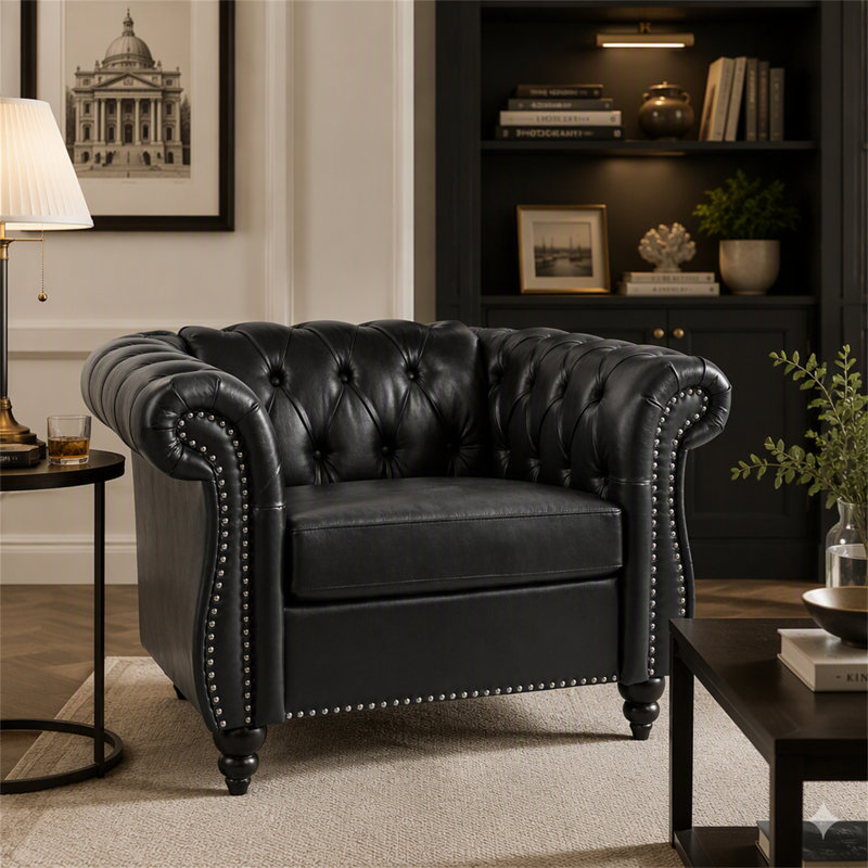 Fauteuil d'appoint l 39 po Chesterfield, Noir