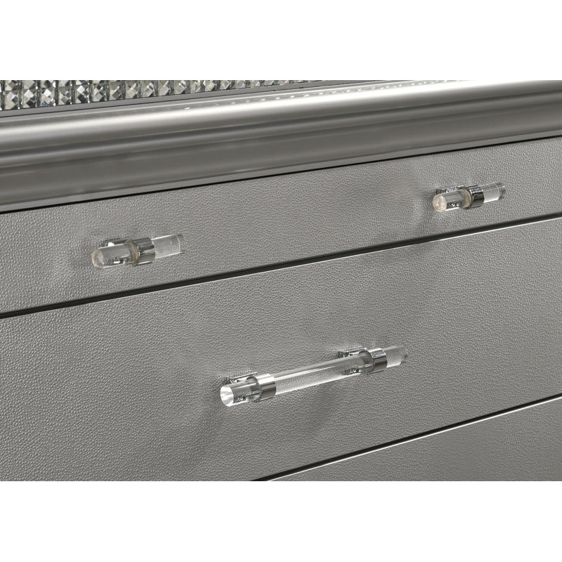 Commode double 8 tiroirs Belliveau, Argent