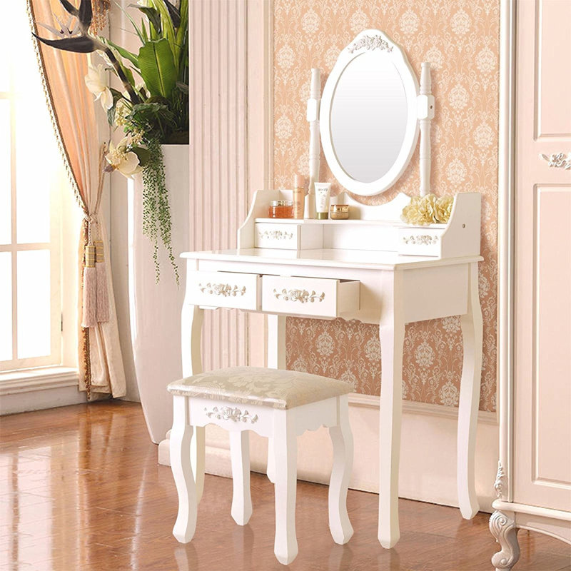 Ensemble coiffeuse et tabouret Damas