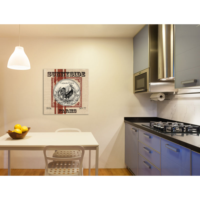 « en toile jute grain sac : coq » par tre sorelle studios, affiche rétro sur toile tendue, H 12 po x l 12 po x P 1,5 po