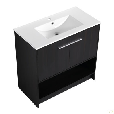 Meuble-lavabo 36 po avec lavabo en céramique, 2 portes à fermeture douce, meuble-lavabo autoportant, contreplaqué
