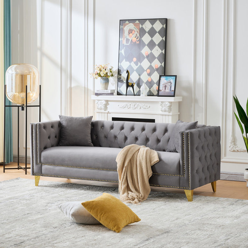 Luxurious Comfort Velvet Chesterfield Sofa For Living Room, Bedroom, Office Use