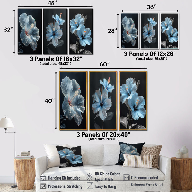«Blue Crystal Hibiscus Botanical Beauty I», collection d'art mural Hibiscus, Toile tendue, Ne s’applique pas