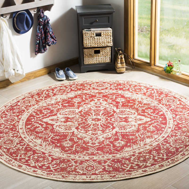 Donivin 100 Performance Oriental Indoor/Outdoor Area Rug, Round 6'7"