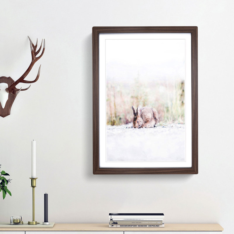 Rabbit Grazing - Picture Frame Graphic Art Print, Walnut Framed, 63cm H x 45cm W x 2cm D