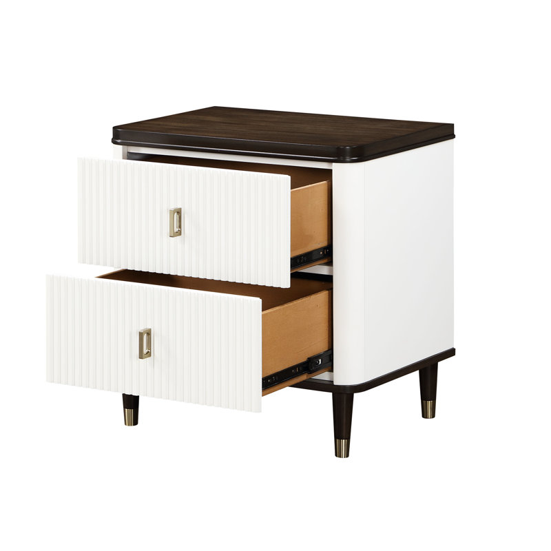 White & Walnut Nightstand With - Spacious Drawer For Daily Bedroom Needs Smooth Gliding Easy Use
