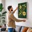 Golden Blooms in Green Botanical 1 Piece Wrapped Canvas Wall Art-131763179-131763188