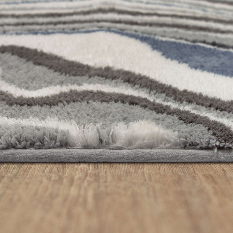 Alyxandrea Abstract Memory Foam Machine Washable Bath Rug, Blue Fog, 21" W x 34" L