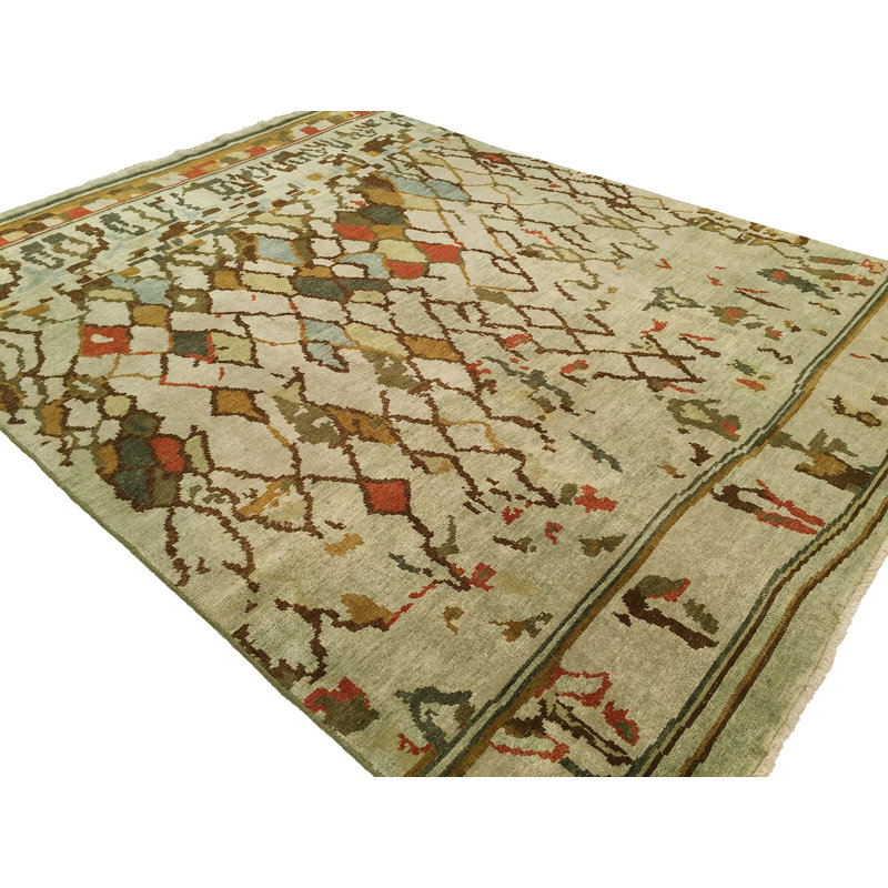 Wool Abstract Area Rug in Beige, Rectangle 10' x 14'