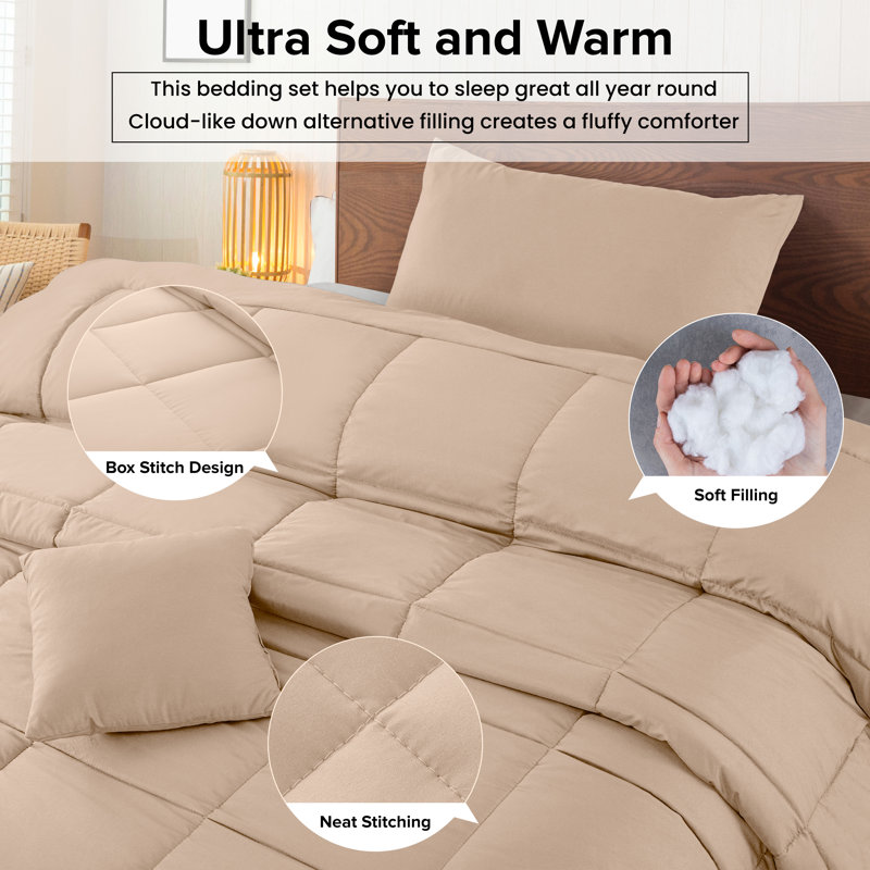5pc Comforter Set - All Season Down Alternative Comforter with Shams and Bed Skirt - Quilted Duvet Insert with Corner Tabs