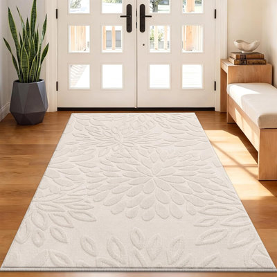 Modern Beige Floral Non-Slip Area Rug